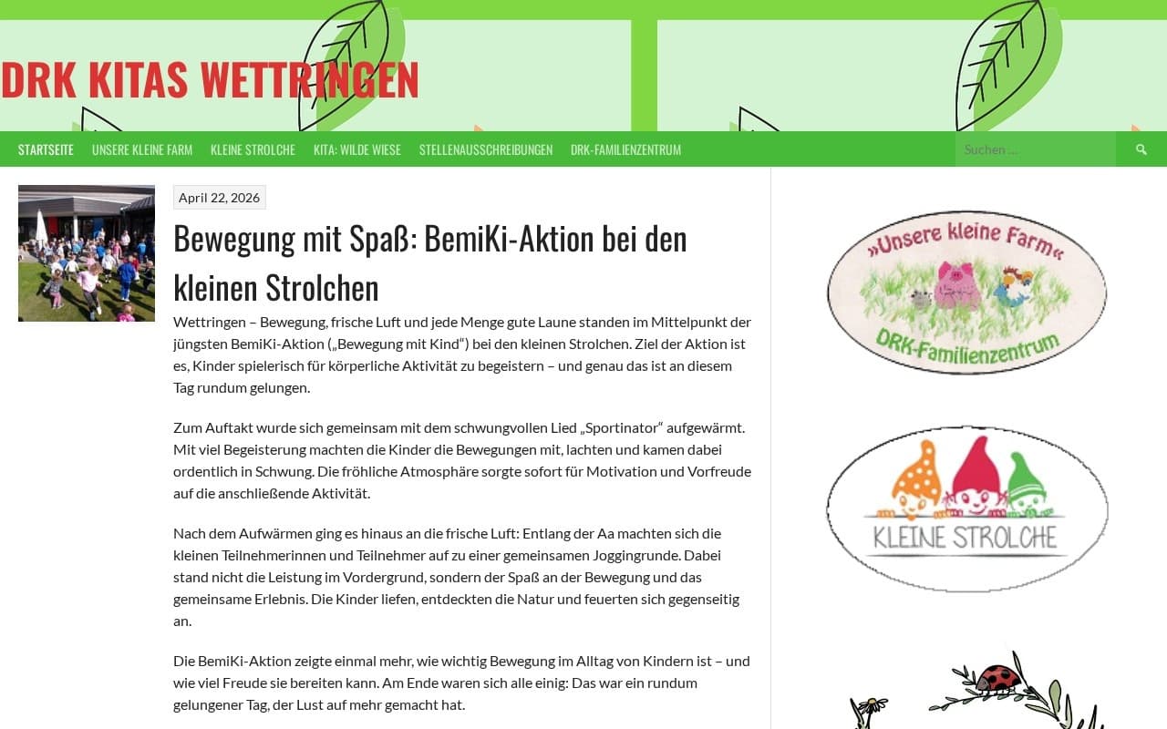 Webseite der DRK-Kitas Wettringen mit aktuellen Beiträgen aus den Einrichtungen.